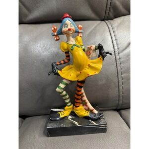 Vintage Depose Italy Female‎ Clown Figurine Carrara Marble 944 Blue Hair 8.5"